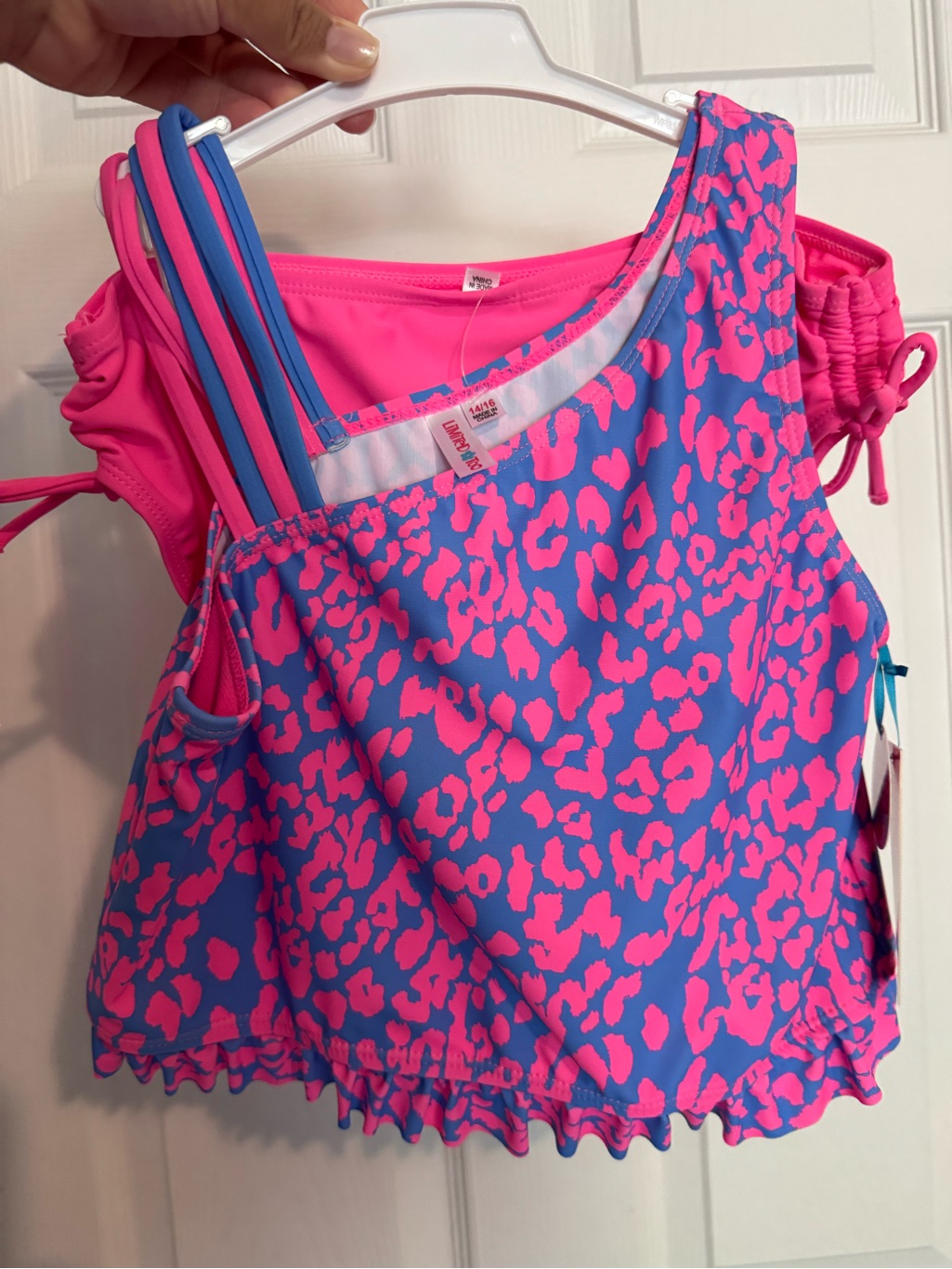 Limited Too Pink & Blue Leopard Print Swim Top